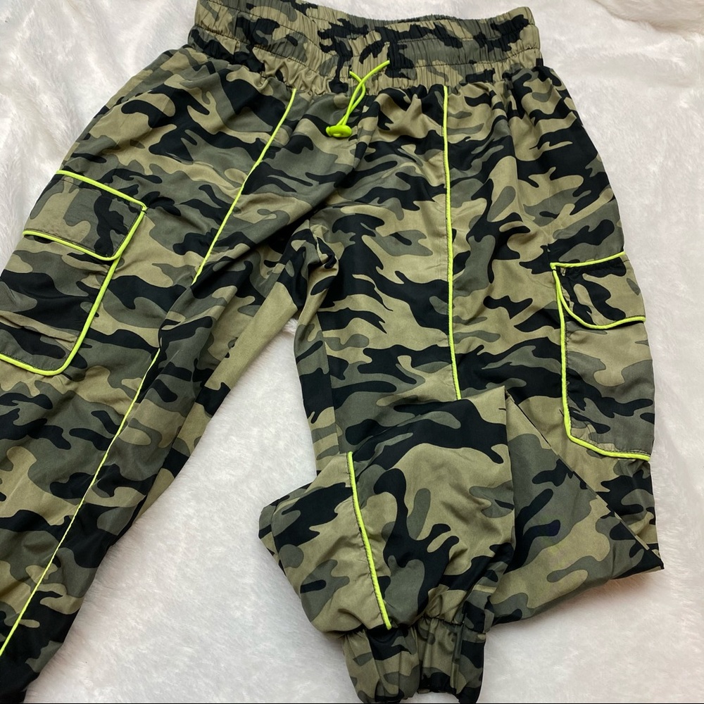 Neon Green & Camouflage Drawstring Joggers - Picture 11 of 16